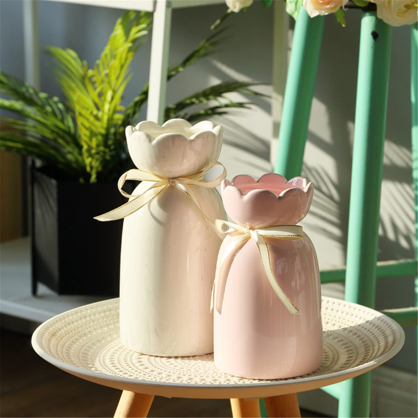 Amazon.com: KAKSTAK Vase for Flower， Pink Ceramic Vases White